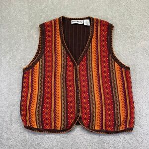 White Stag Womens XL Knit Vest Geometric Pattern Button Front Brown Orange